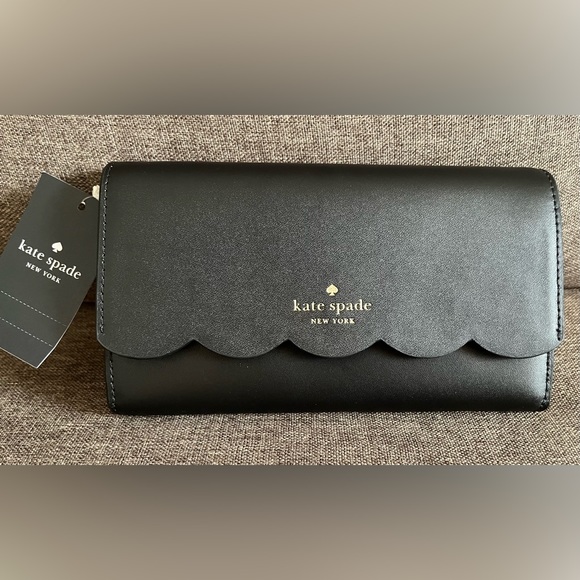 ♠️NWT Kate Spade Gemma Scalloped Smooth Leather Gemma Crossbody Bag, Color Black - Picture 8 of 11